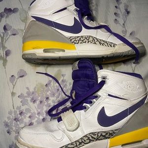 Purple and Yellow Jordan Legacy 312 sneakers